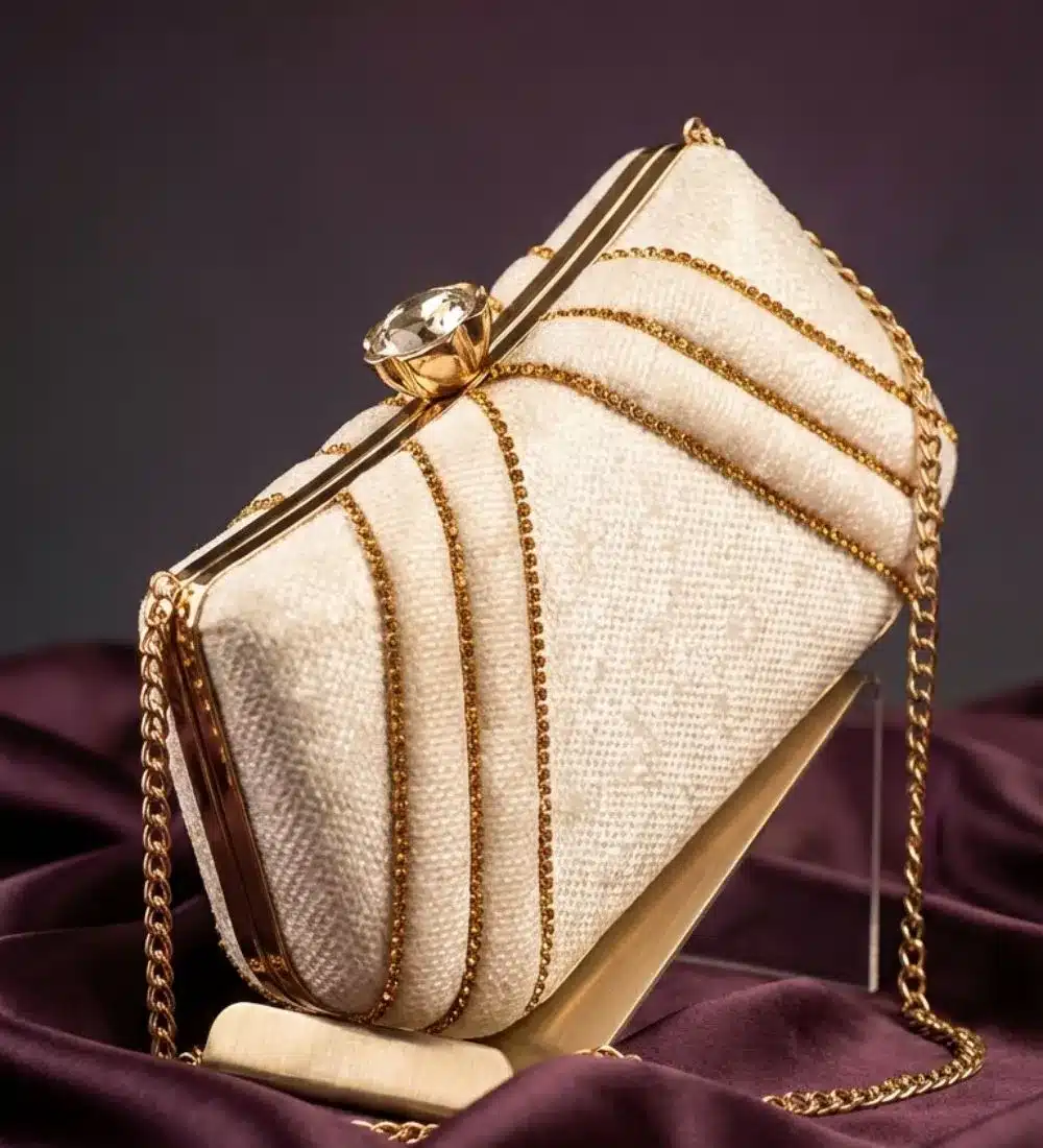 Mohak Ivory Petal Velvet Clutch