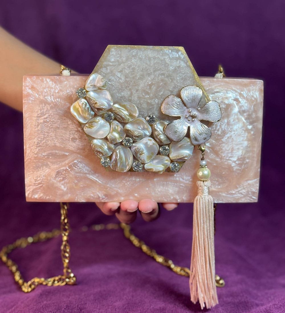 MOHAK | Rose Stone Resin Clutch with Brooch
