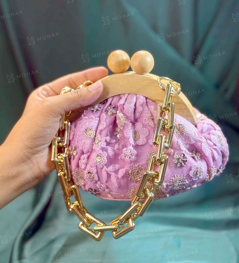 MOHAK | Roselle Charm Wooden Handle Batua
