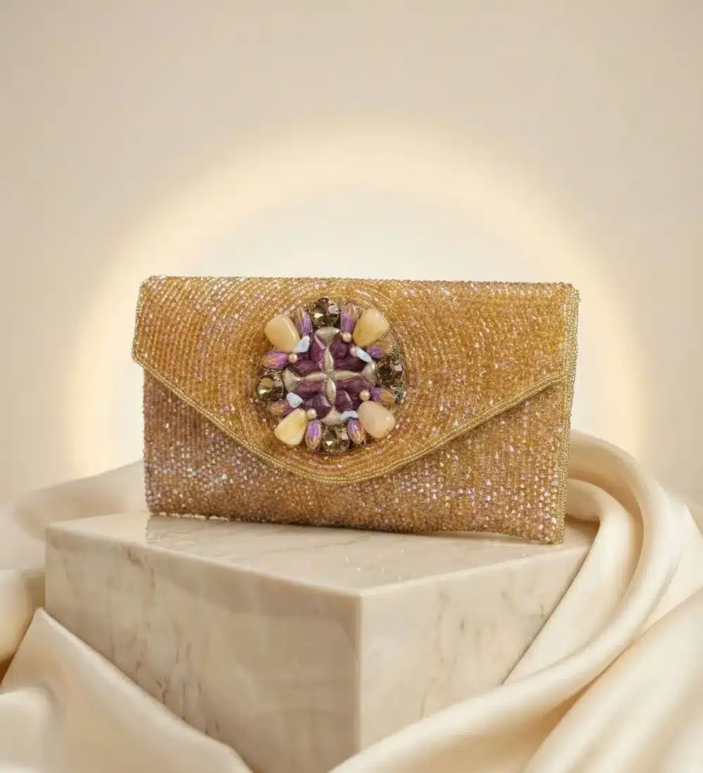MOHAK | Saffron Sparkles Envelope Clutch