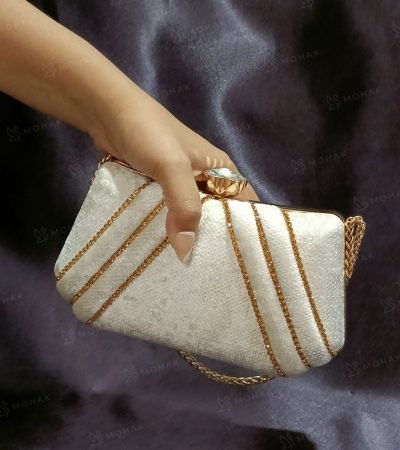 Mohak Ivory Petal Velvet Clutch